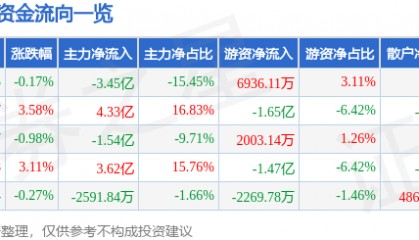 股票行情快报：三六零（601360）8月25日主力资金净卖出3.45亿元