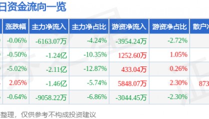 股票行情快报：华胜天成（600410）10月21日主力资金净卖出6163.07万元