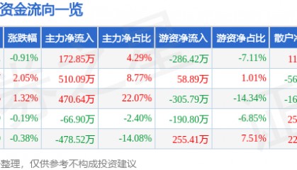 股票行情快报：ST智云（300097）8月14日主力资金净买入172.85万元