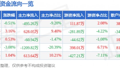 股票行情快报：ST合纵（300477）6月5日主力资金净卖出495.26万元