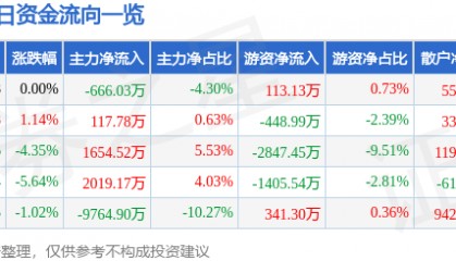 股票行情快报：亚泰集团（600881）5月27日主力资金净卖出666.03万元