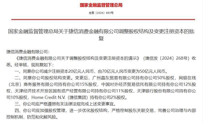 捷信消金股权变更获批，京东拿下一块金融牌照
